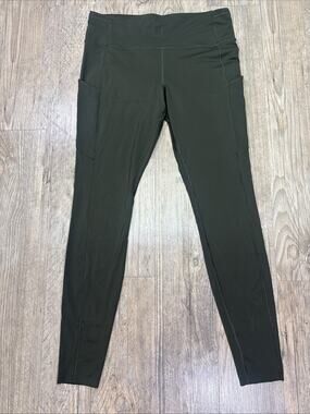 LULULEMON Women's High Waisted Olive Green Athletic Leggings Yoga   Pockets C1